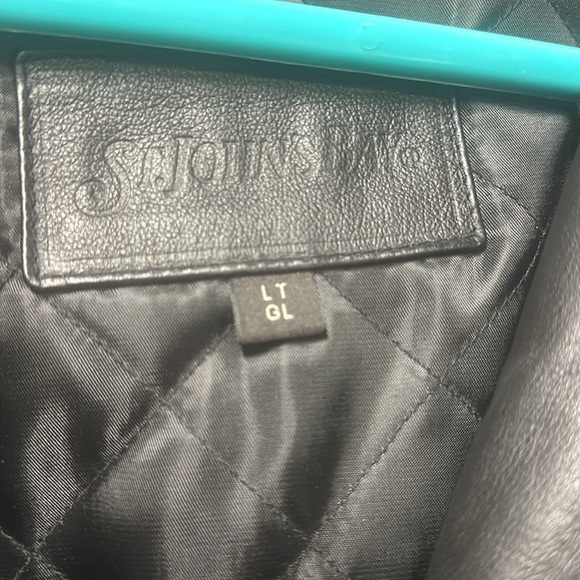 Large Tall black leather zip out liner warm coat jacket St John’s Bay - Picture 5 of 8